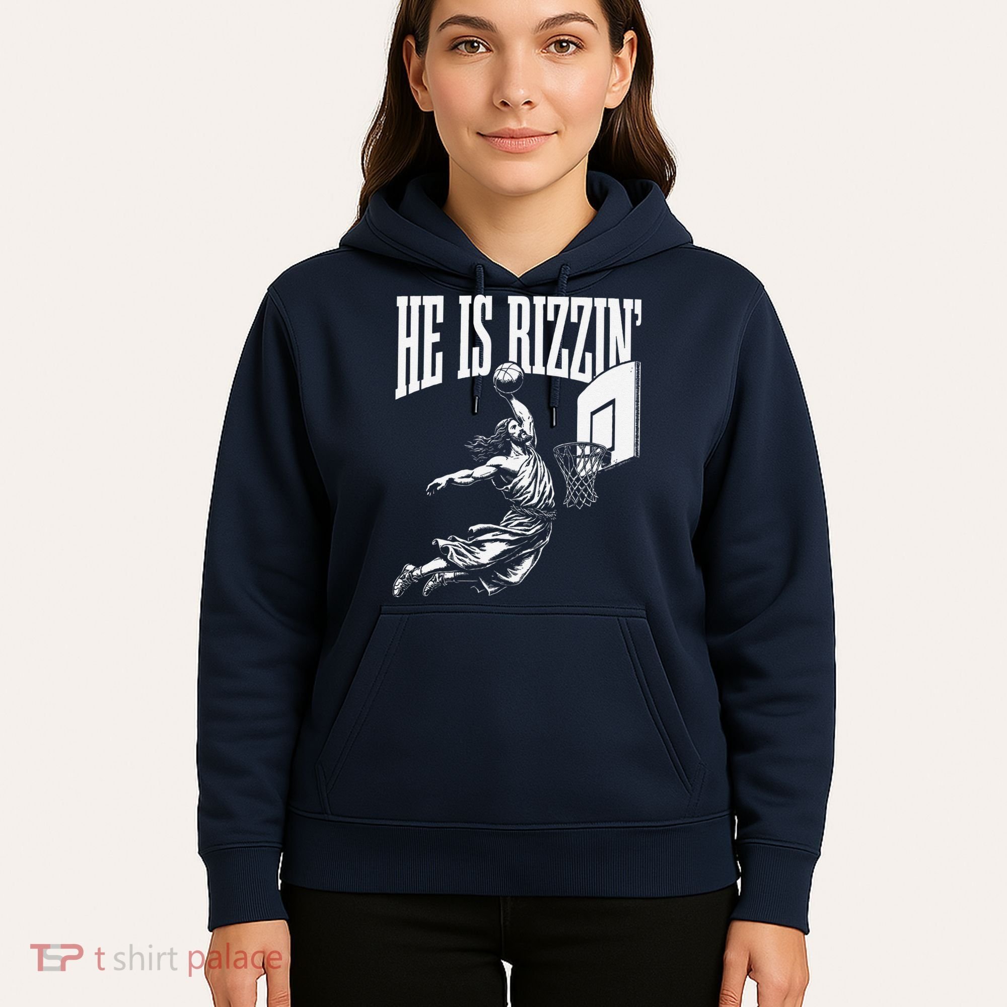 He Is Rizzin Funny Jesus Basketball Meme Hoodie