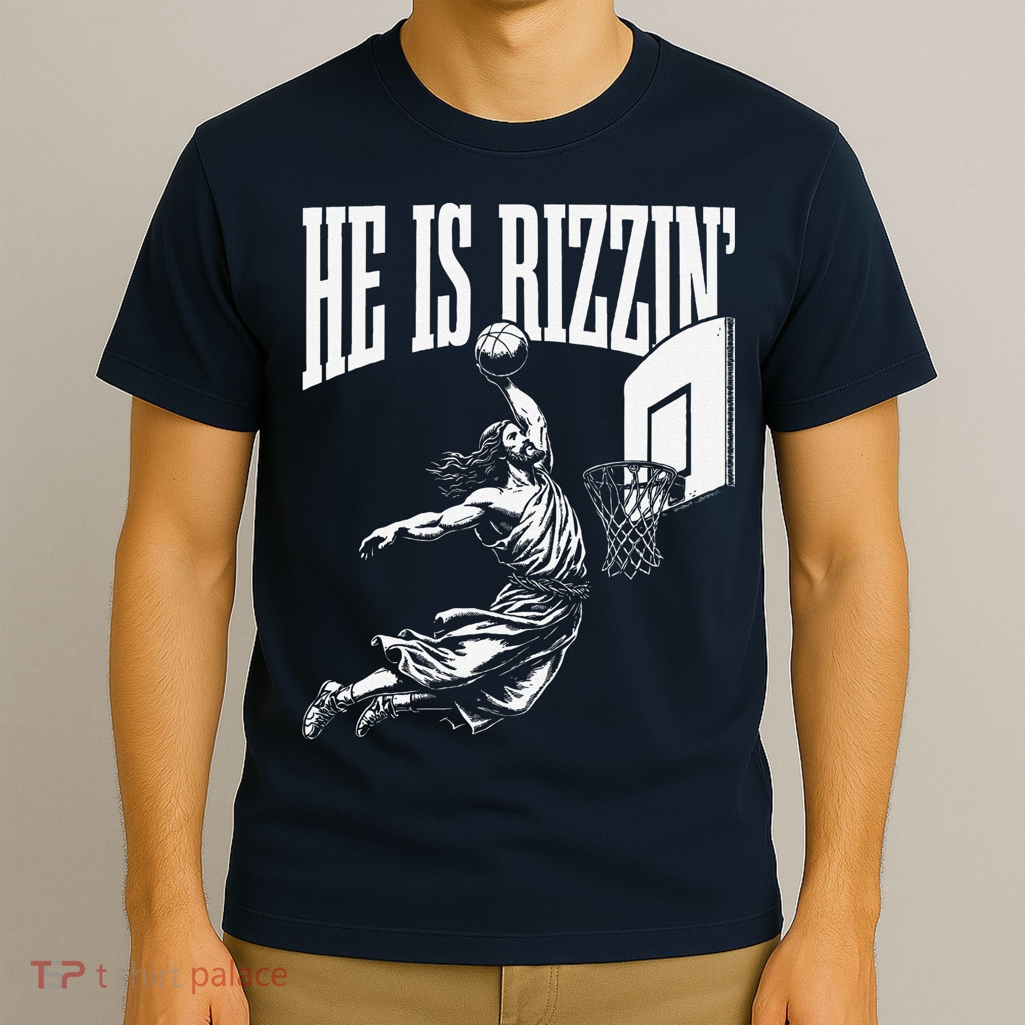 He Is Rizzin Funny Jesus Basketball Meme T-Shirt