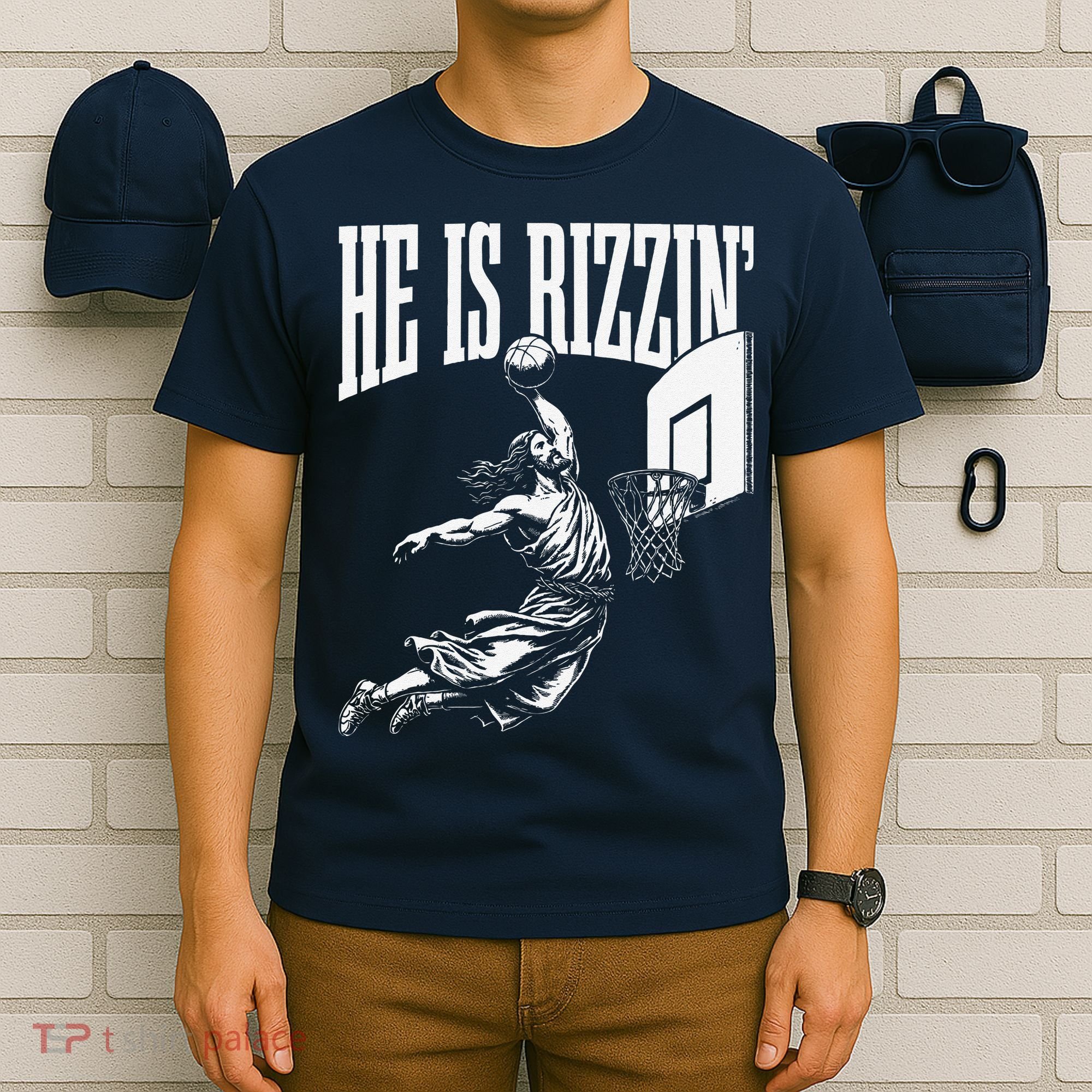 He Is Rizzin Funny Jesus Basketball Meme T-Shirt