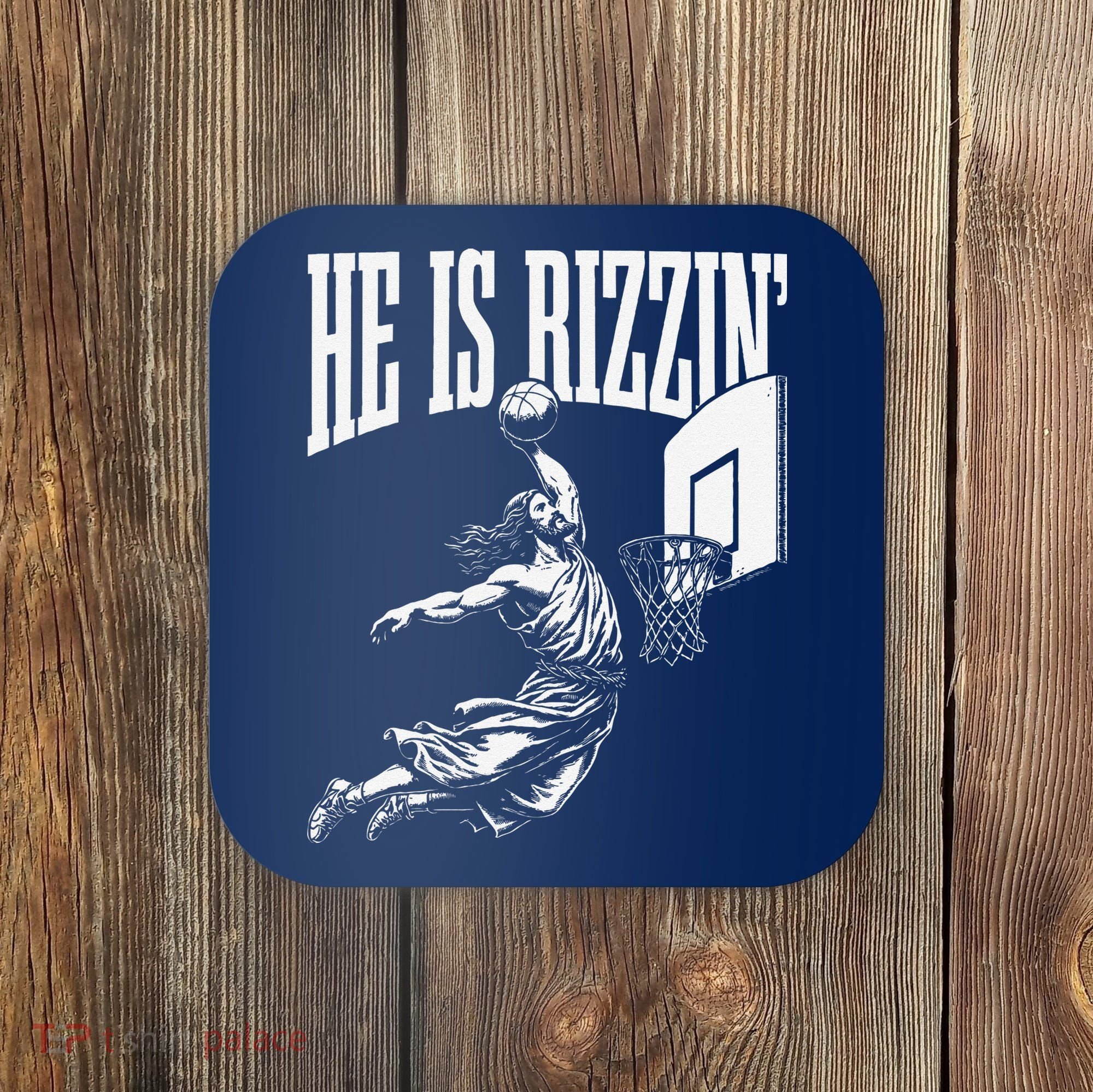 He Is Rizzin Funny Jesus Basketball Meme Coaster