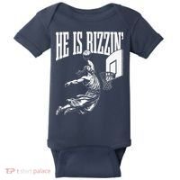 He Is Rizzin Funny Jesus Basketball Meme Baby Bodysuit thumb 0