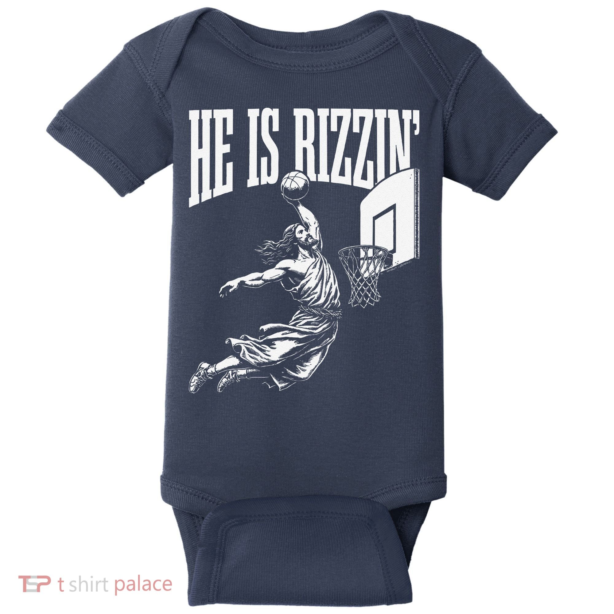 He Is Rizzin Funny Jesus Basketball Meme Baby Bodysuit
