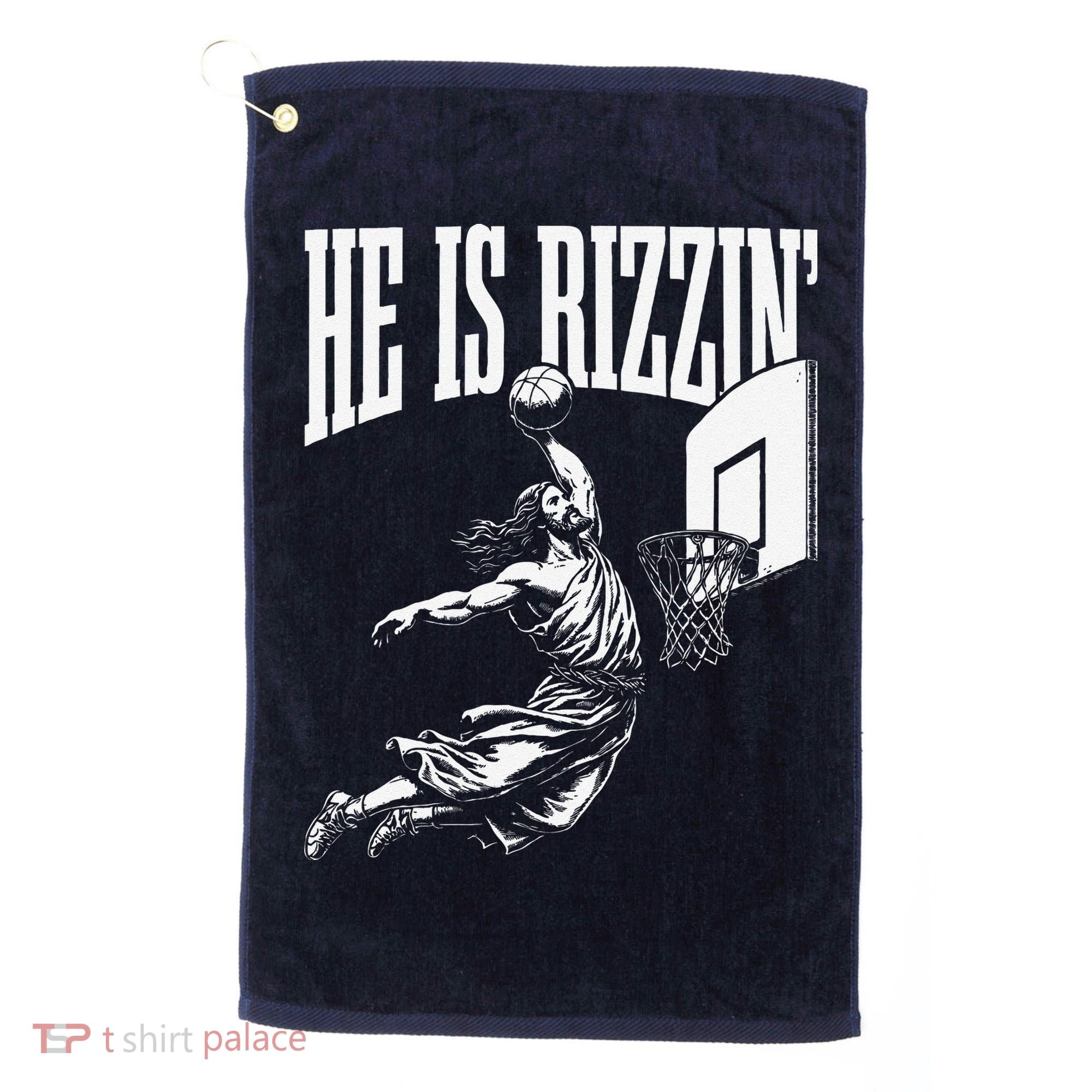 He Is Rizzin Funny Jesus Basketball Meme Golf Towel