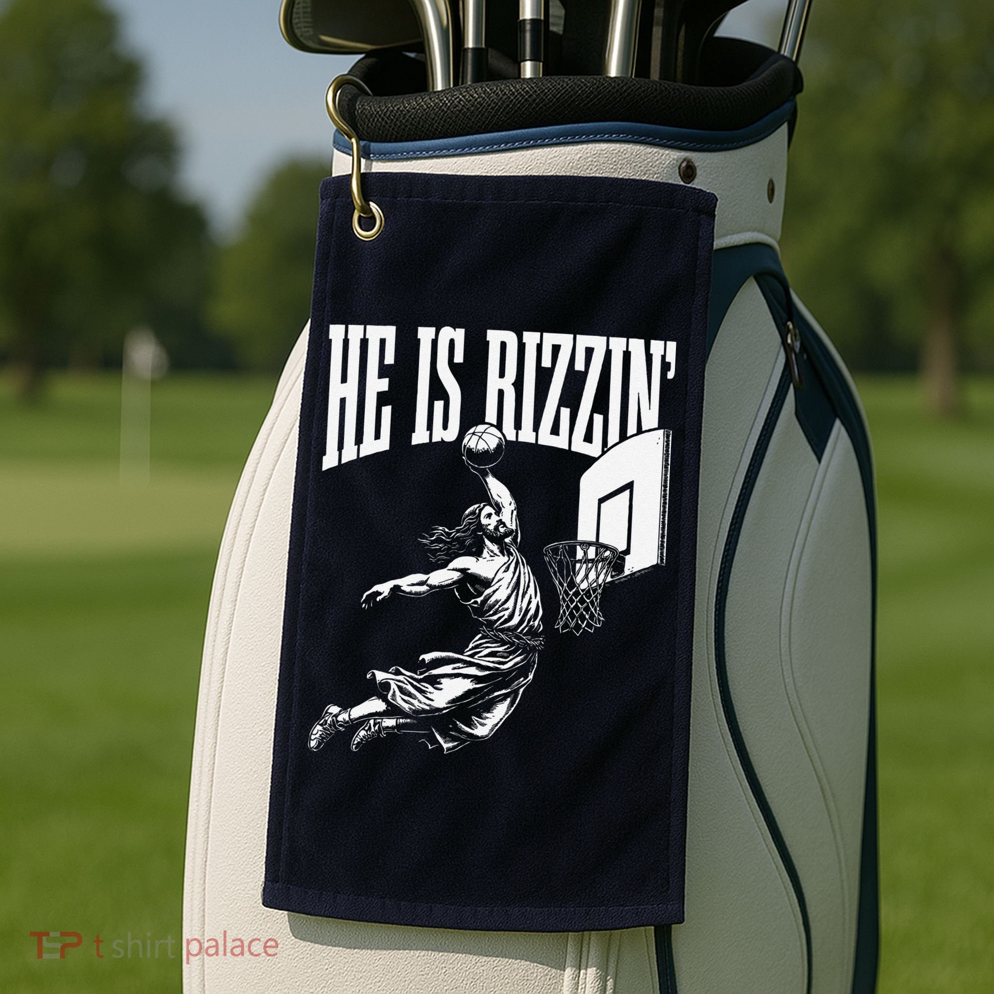 He Is Rizzin Funny Jesus Basketball Meme Golf Towel