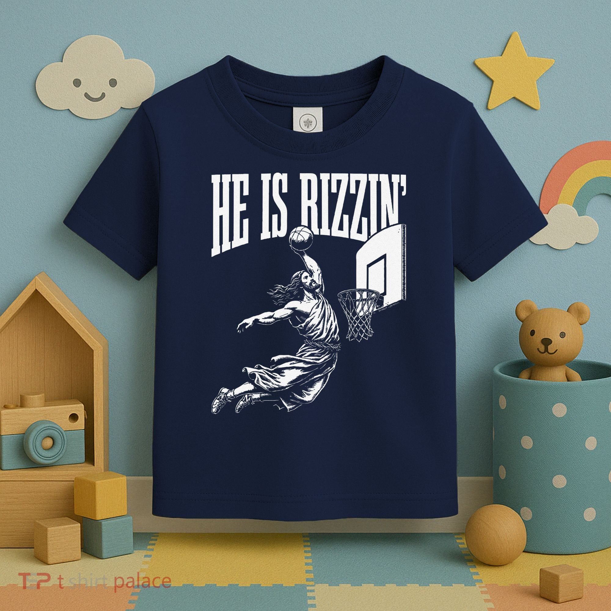 He Is Rizzin Funny Jesus Basketball Meme Toddler T-Shirt