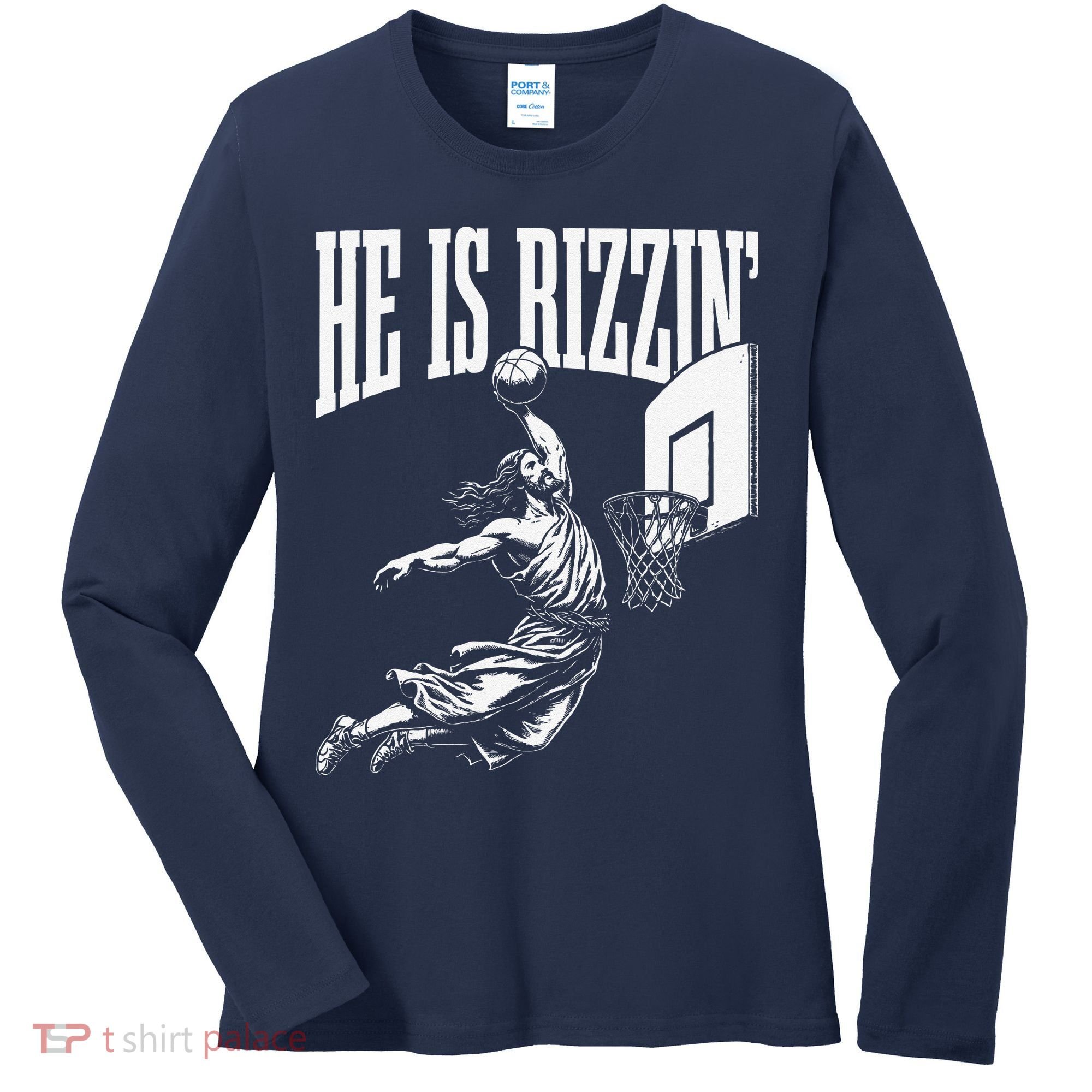 He Is Rizzin Funny Jesus Basketball Meme Women's Long Sleeve Shirt