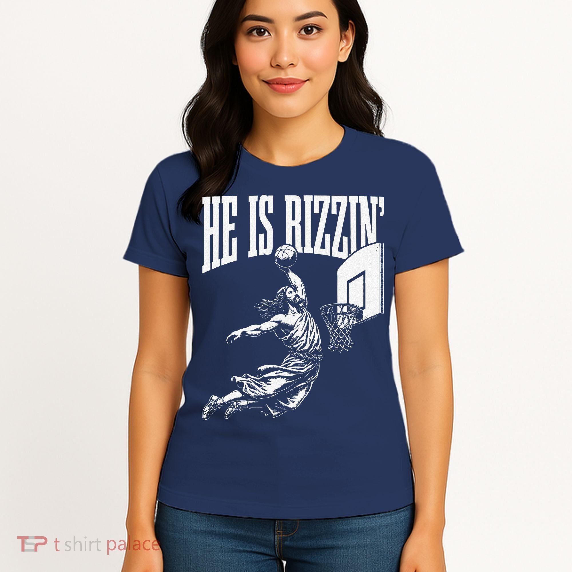 He Is Rizzin Funny Jesus Basketball Meme Women's T-Shirt