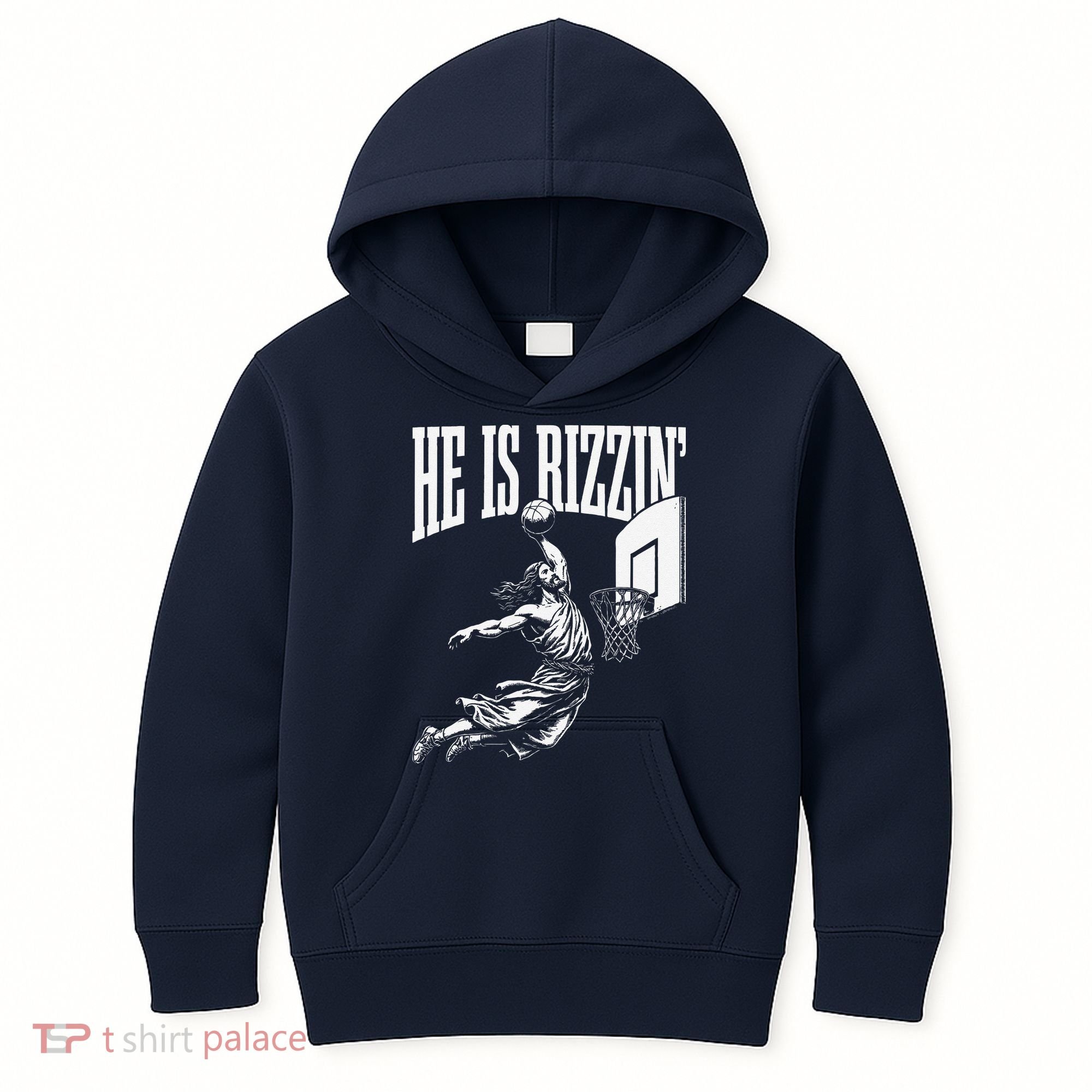 He Is Rizzin Funny Jesus Basketball Meme Kids Hoodie