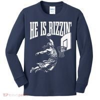 He Is Rizzin Funny Jesus Basketball Meme Kids Long Sleeve Shirt thumb 0