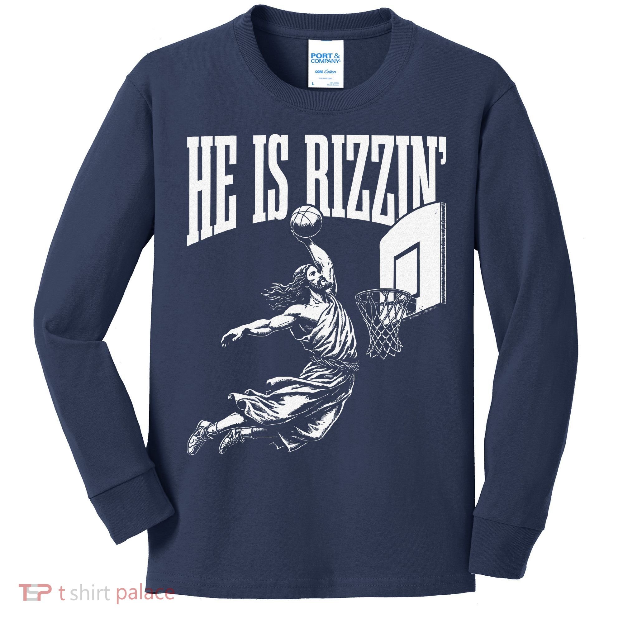 He Is Rizzin Funny Jesus Basketball Meme Kids Long Sleeve Shirt