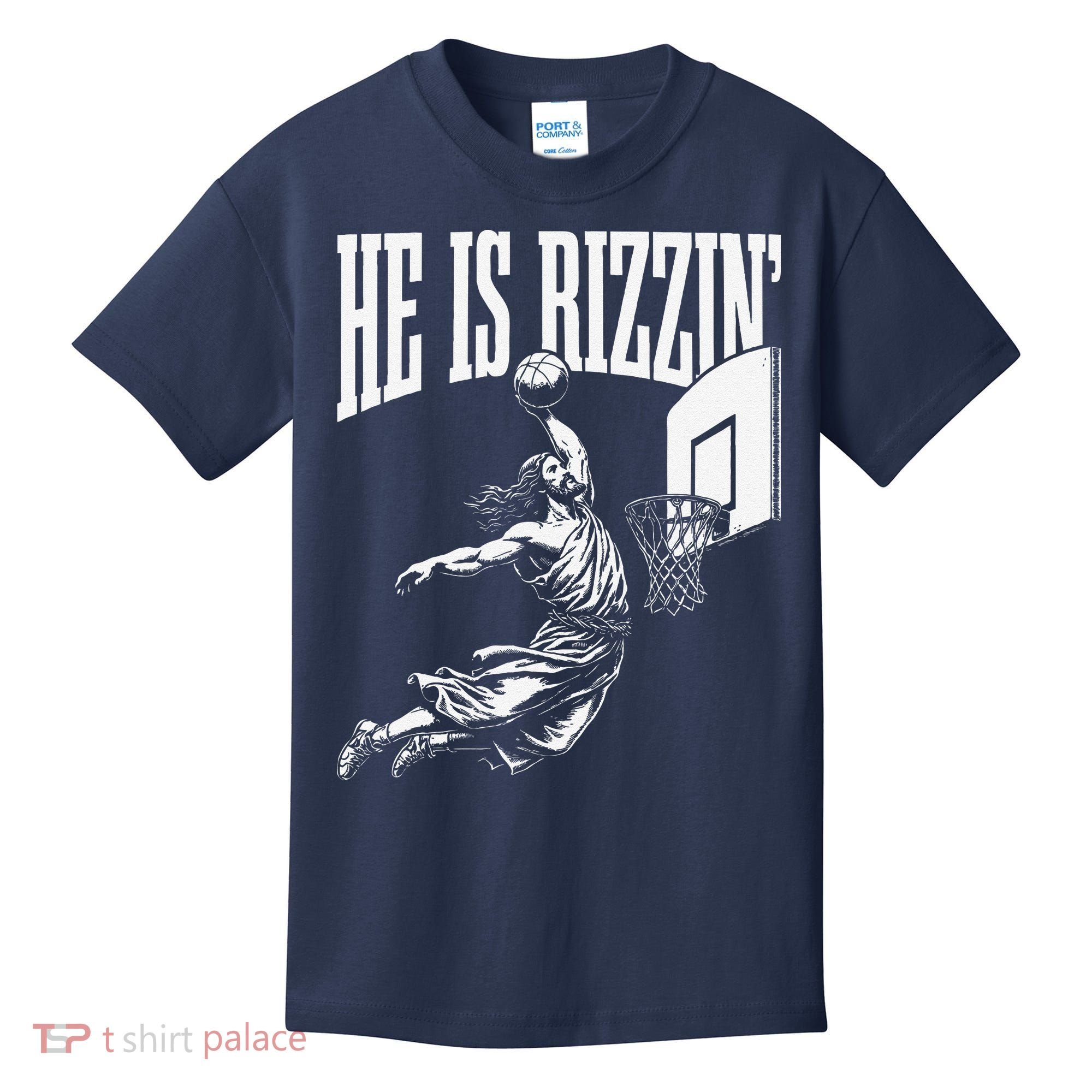 He Is Rizzin Funny Jesus Basketball Meme Kids T-Shirt