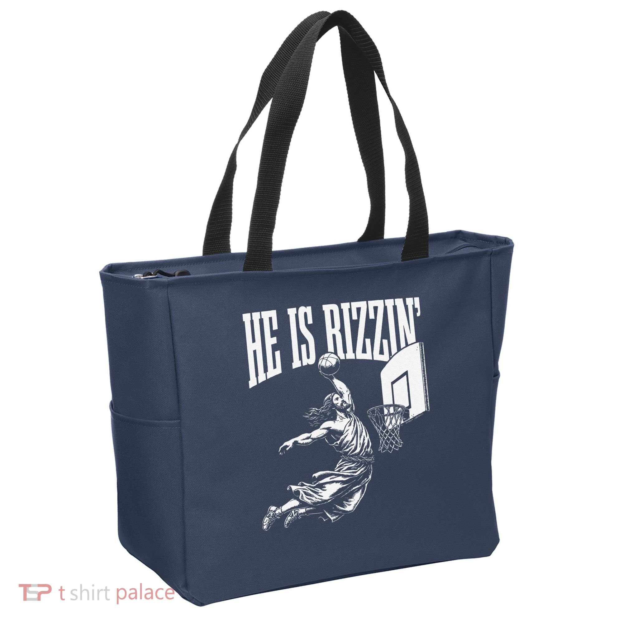 He Is Rizzin Funny Jesus Basketball Meme Tote Bag