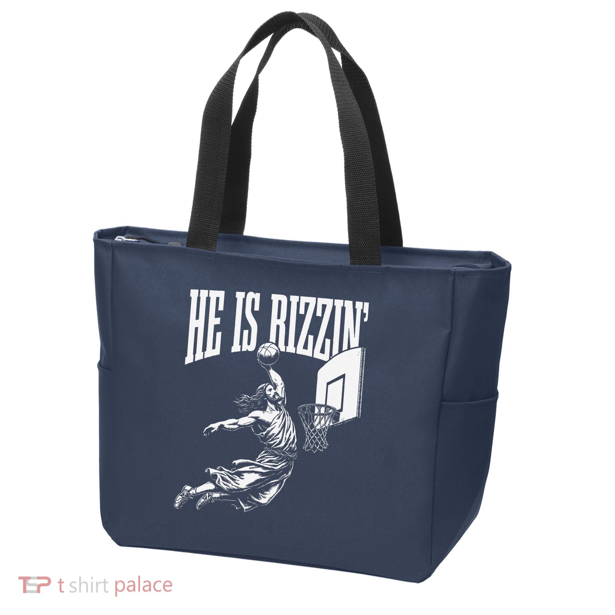 He Is Rizzin Funny Jesus Basketball Meme Tote Bag