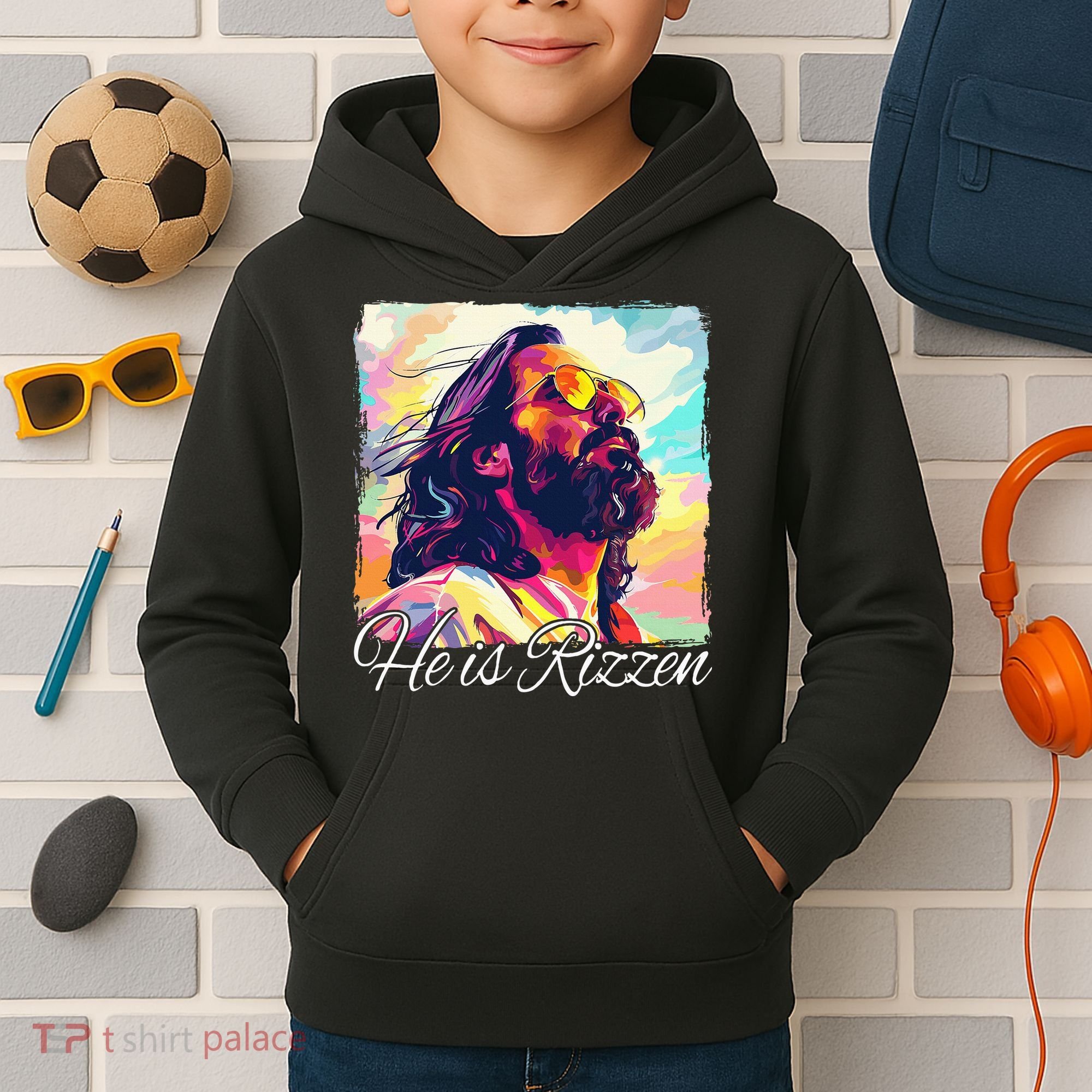 He Is Rizzen Jesus Kids Hoodie