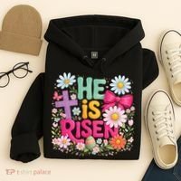 He Is Risen Easter Floral Gift For Christians Hoodie thumb 4
