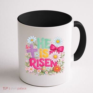 He Is Risen Easter Floral Gift For Christians Coffee Mug back
