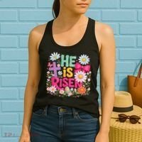 He Is Risen Easter Floral Gift For Christians Women's Tank Top thumb 2