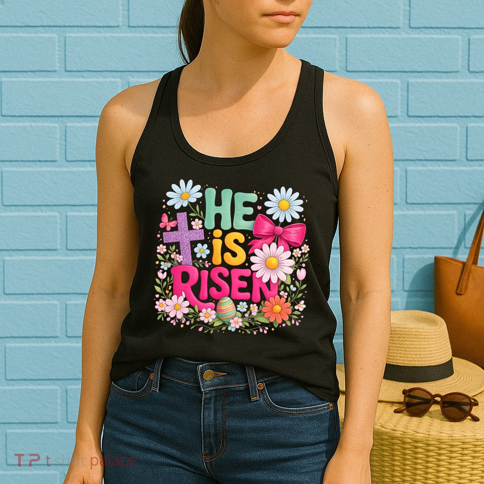 He Is Risen Easter Floral Gift For Christians Women's Tank Top
