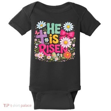 He Is Risen Easter Floral Gift For Christians Baby Bodysuit