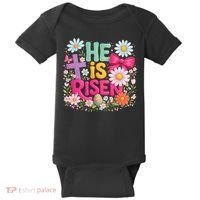 He Is Risen Easter Floral Gift For Christians Baby Bodysuit thumb 0
