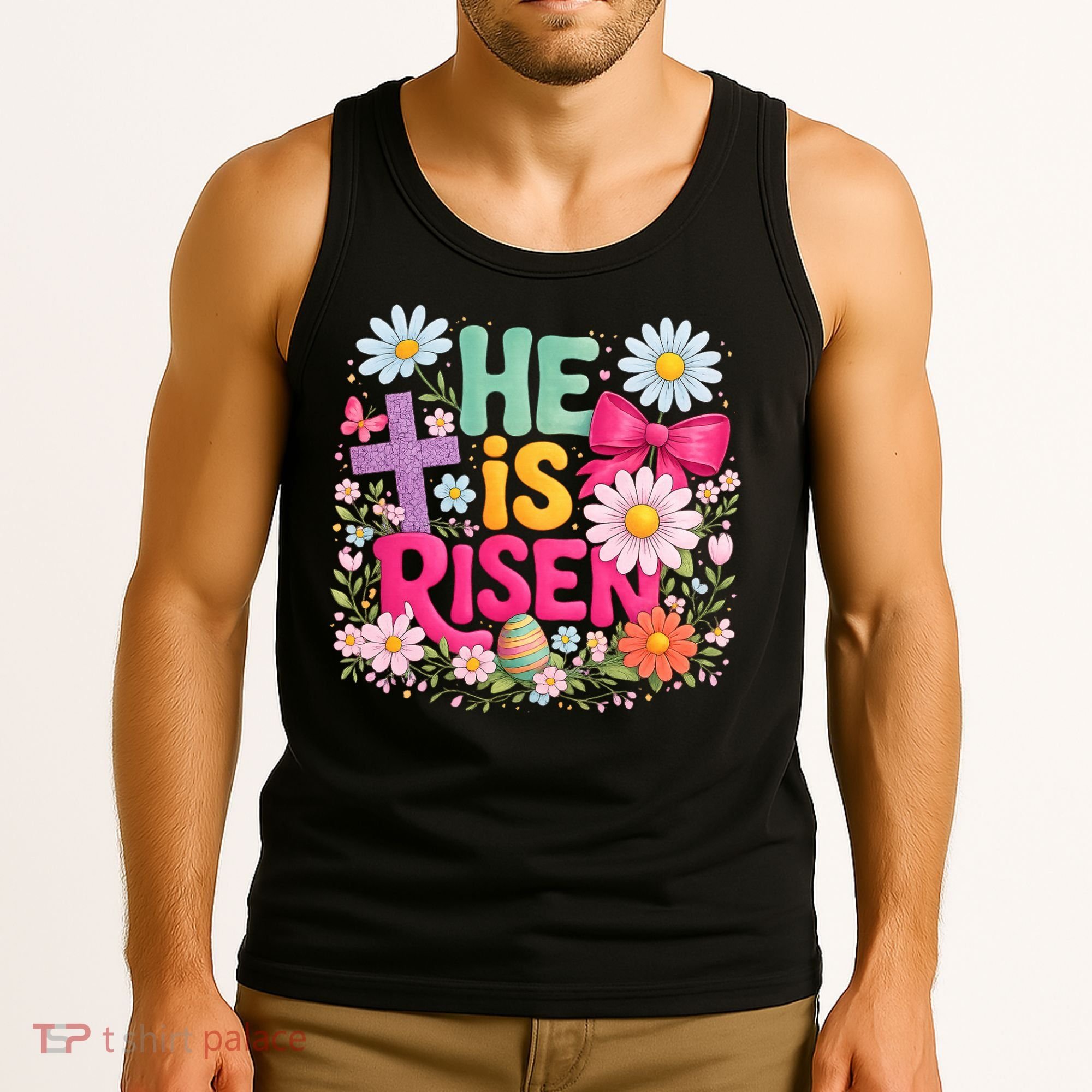 He Is Risen Easter Floral Gift For Christians Tank Top