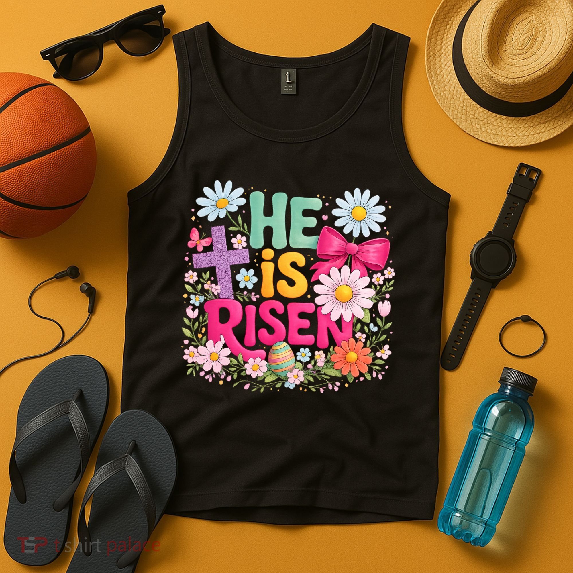 He Is Risen Easter Floral Gift For Christians Tank Top