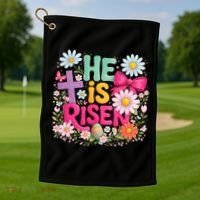 He Is Risen Easter Floral Gift For Christians Golf Towel thumb 1