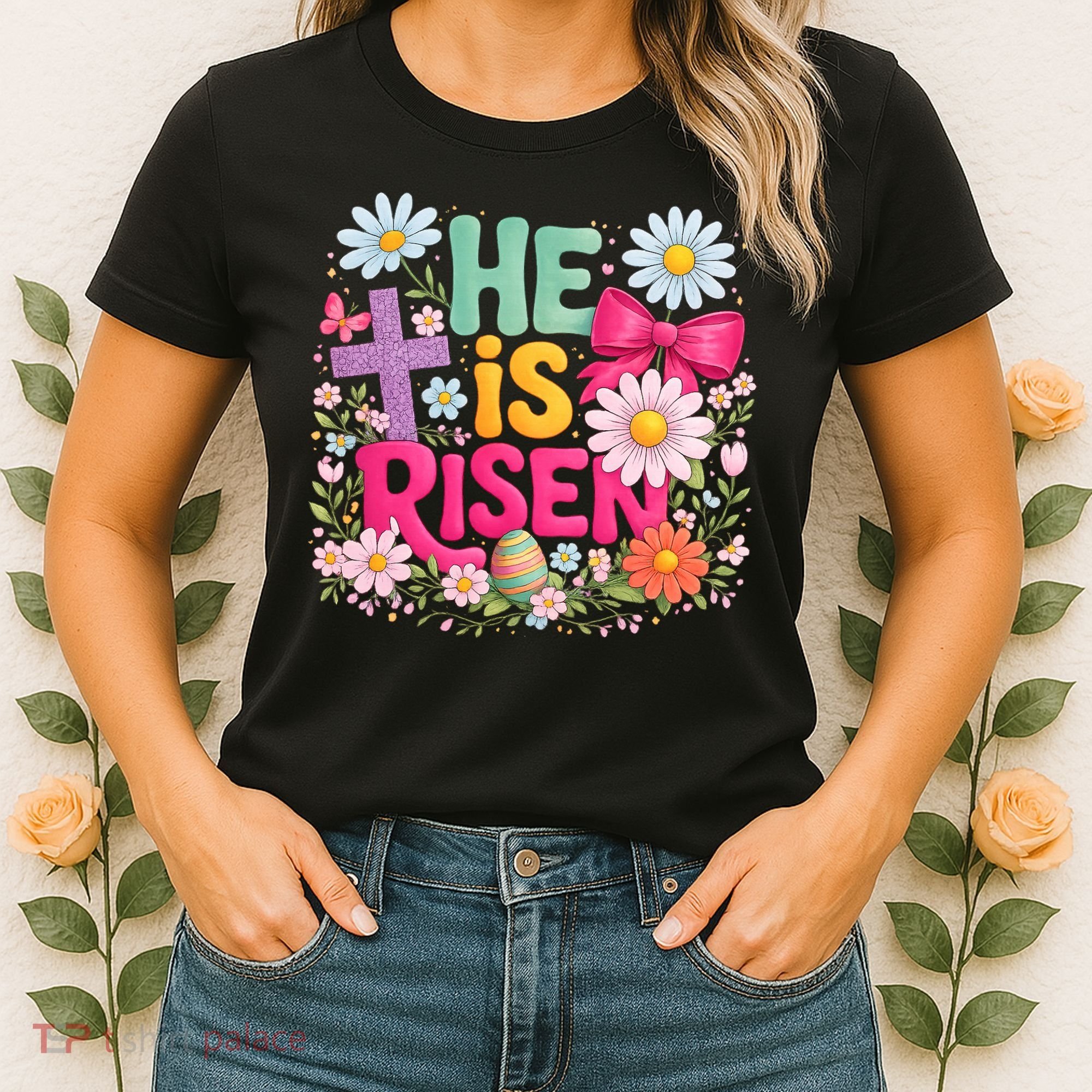 He Is Risen Easter Floral Gift For Christians Women's T-Shirt