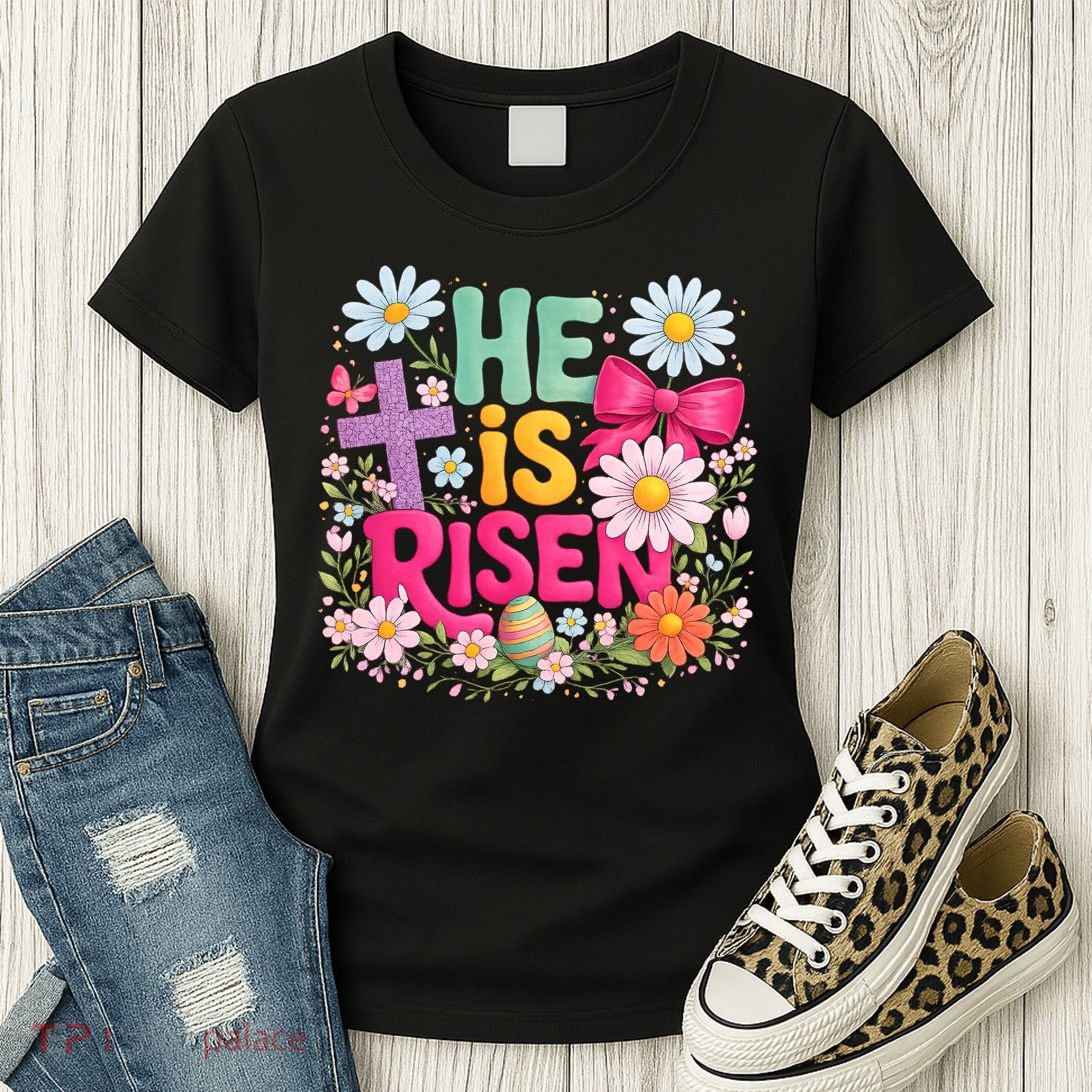 He Is Risen Easter Floral Gift For Christians Women's T-Shirt