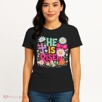 He Is Risen Easter Floral Gift For Christians Women's T-Shirt thumb 4