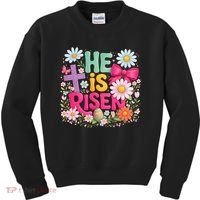 He Is Risen Easter Floral Gift For Christians Kids Sweatshirt thumb 0
