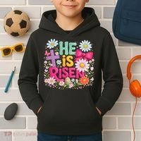 He Is Risen Easter Floral Gift For Christians Kids Hoodie thumb 2