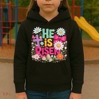 He Is Risen Easter Floral Gift For Christians Kids Hoodie thumb 3