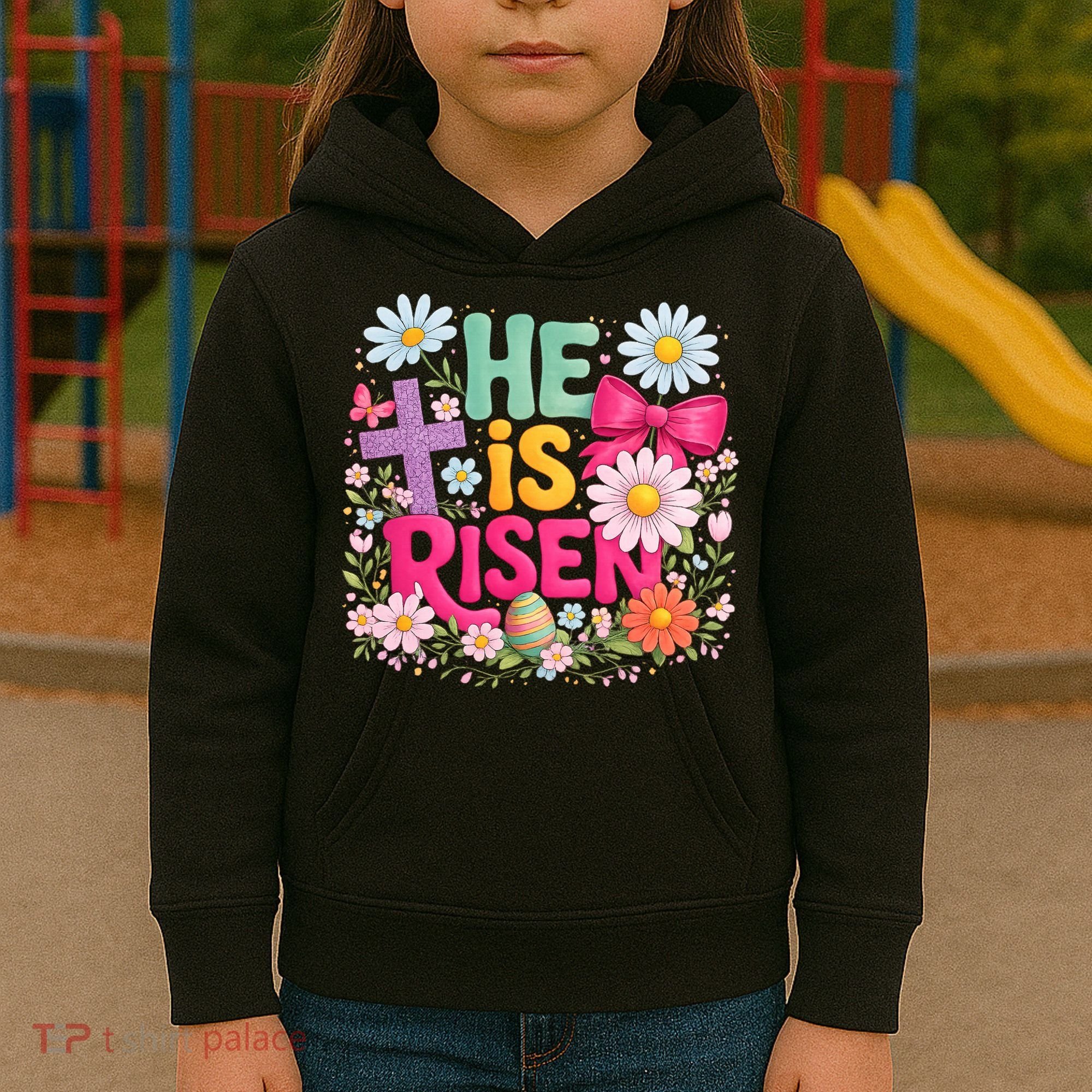 He Is Risen Easter Floral Gift For Christians Kids Hoodie