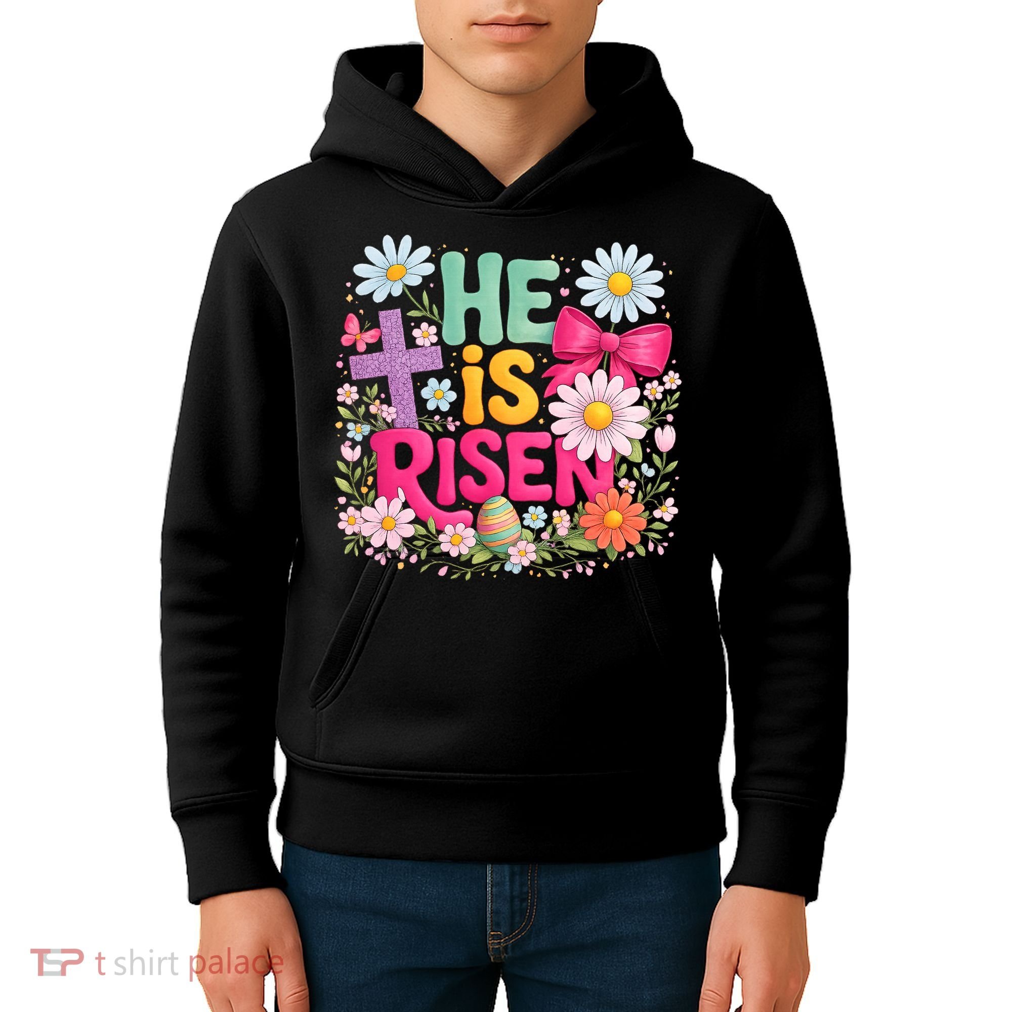 He Is Risen Easter Floral Gift For Christians Kids Hoodie
