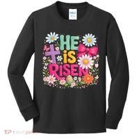 He Is Risen Easter Floral Gift For Christians Kids Long Sleeve Shirt thumb 0