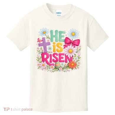 He Is Risen Easter Floral Gift For Christians Kids T-Shirt