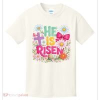 He Is Risen Easter Floral Gift For Christians Kids T-Shirt thumb 0