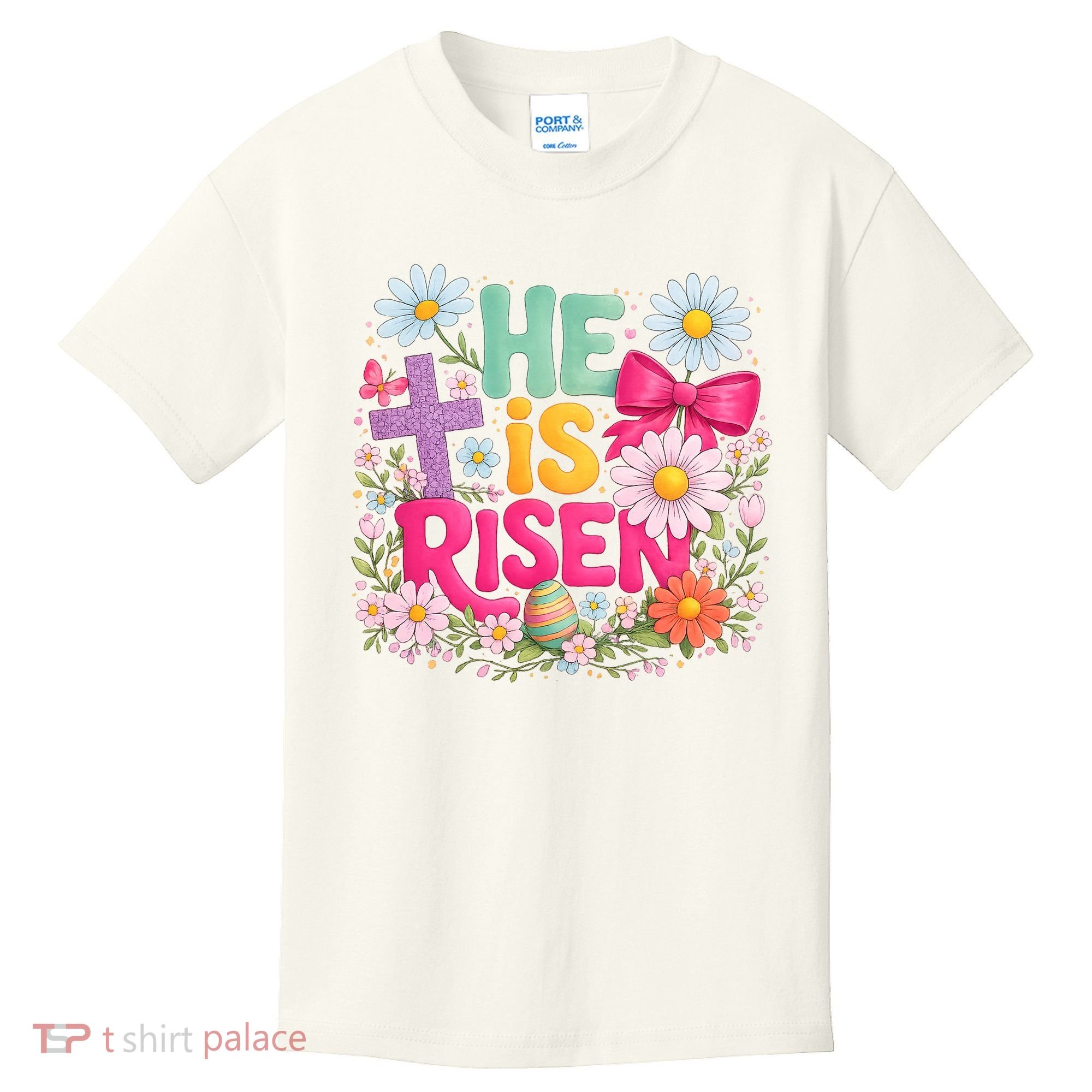 He Is Risen Easter Floral Gift For Christians Kids T-Shirt