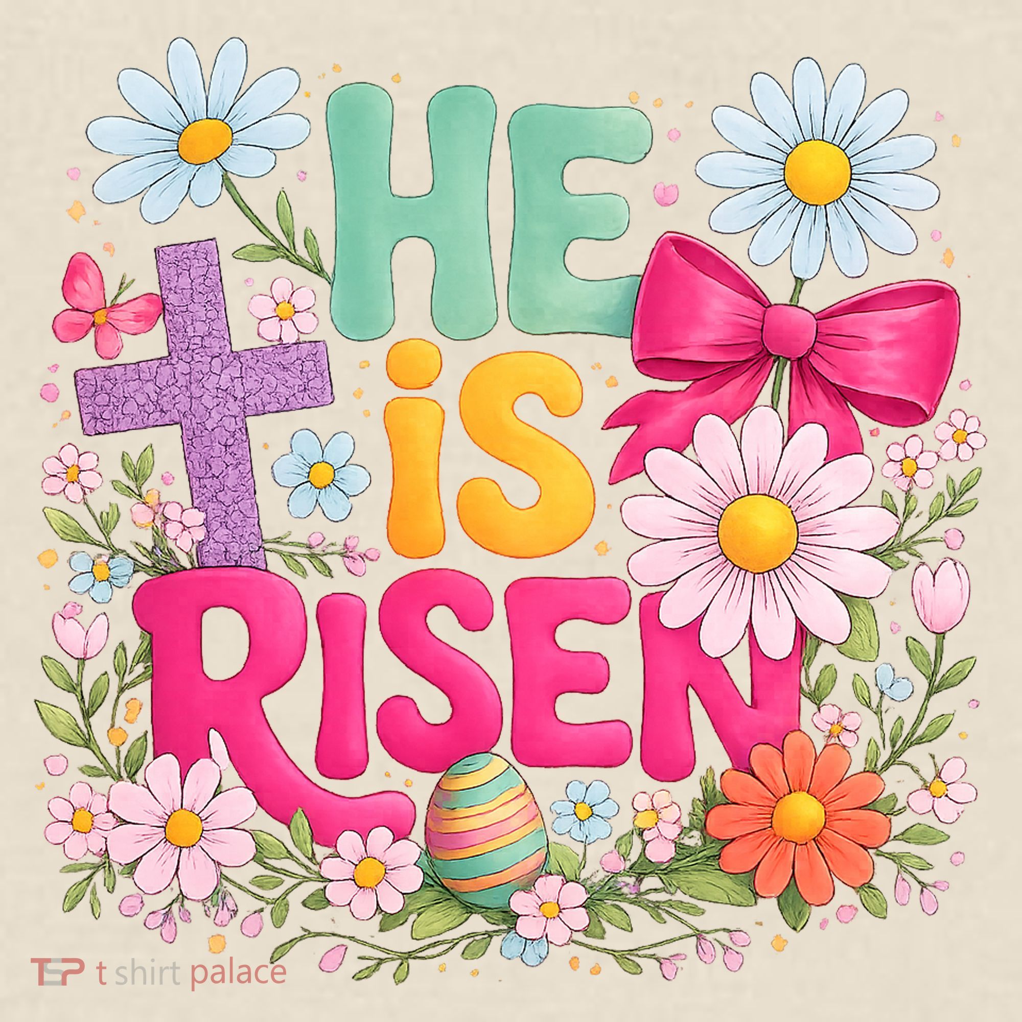 He Is Risen Easter Floral Gift For Christians Kids T-Shirt