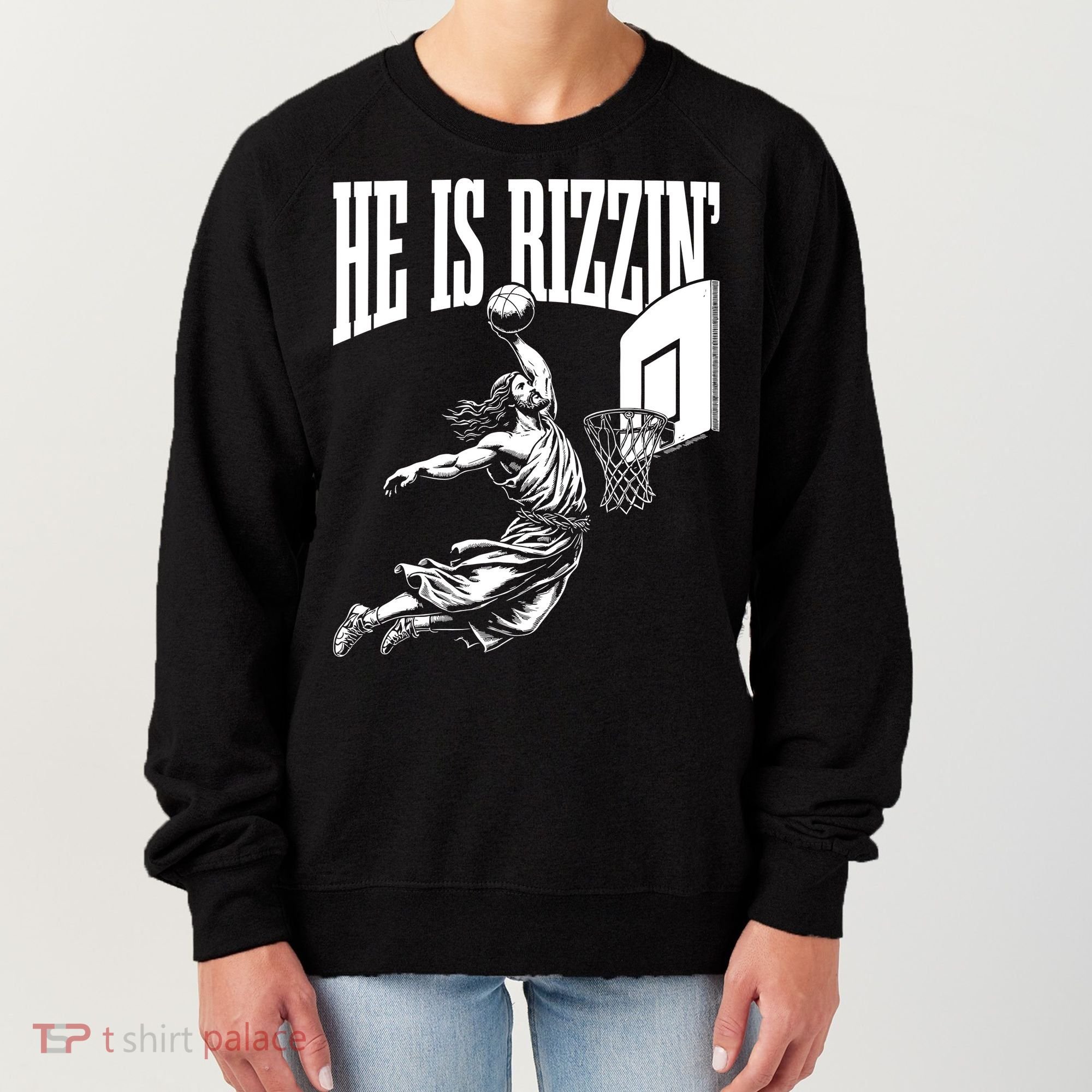 He Is Rizzin Funny Jesus Basketball Meme Women's Sweatshirt