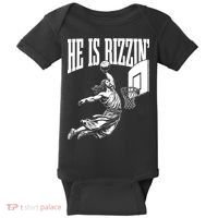 He Is Rizzin Funny Jesus Basketball Meme Baby Bodysuit thumb 0