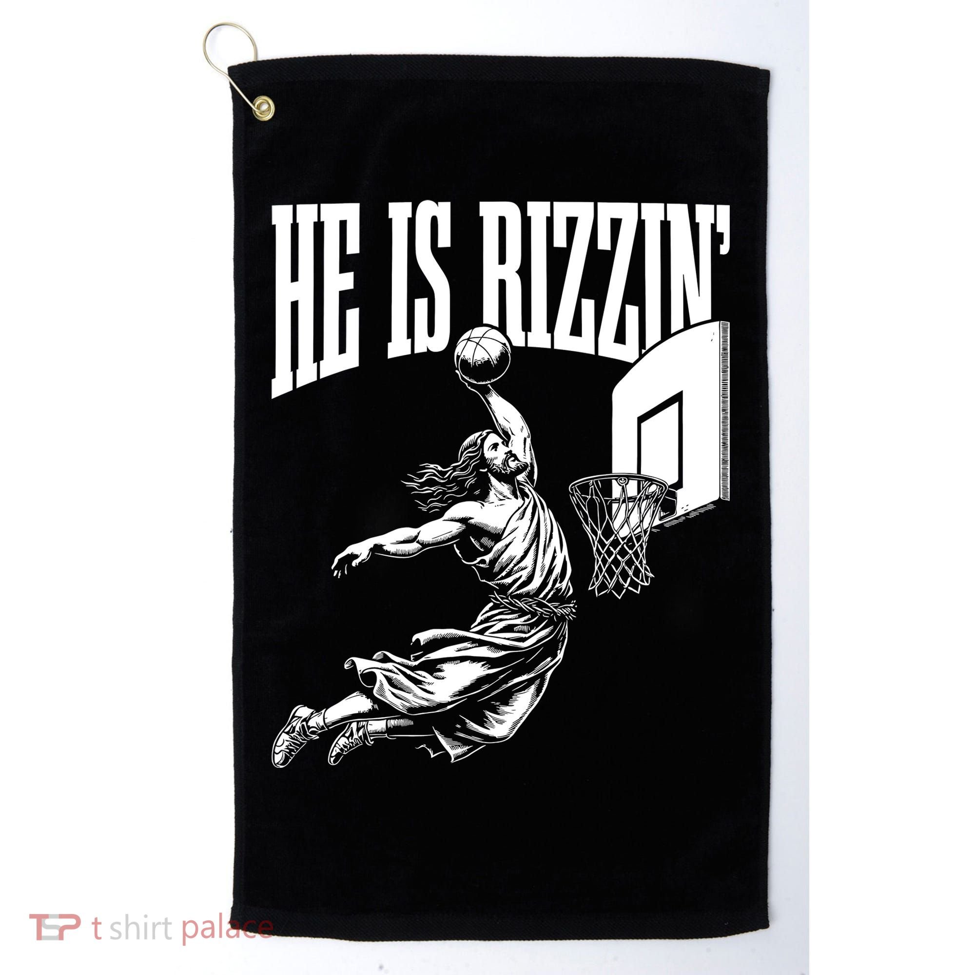 He Is Rizzin Funny Jesus Basketball Meme Golf Towel