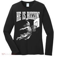 He Is Rizzin Funny Jesus Basketball Meme Women's Long Sleeve Shirt thumb 0