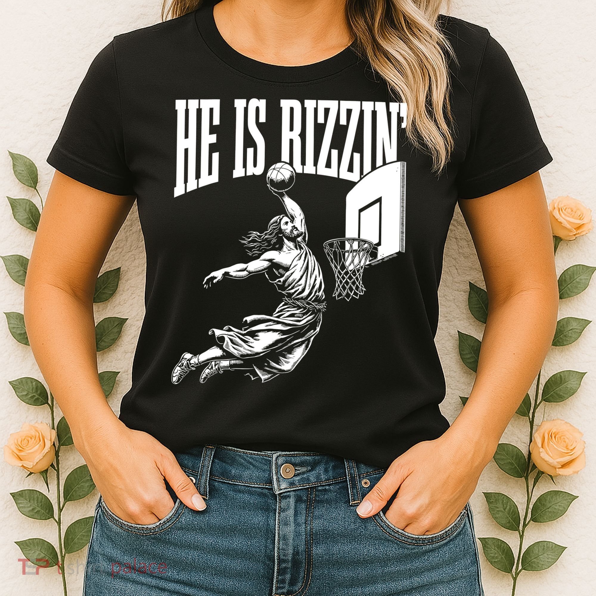 He Is Rizzin Funny Jesus Basketball Meme Women's T-Shirt