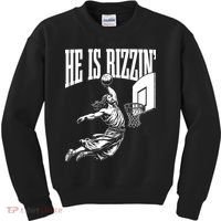 He Is Rizzin Funny Jesus Basketball Meme Kids Sweatshirt thumb 0