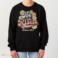 He Is Risen Groovy Retro Style For Christian Easter Women's Sweatshirt thumb 0