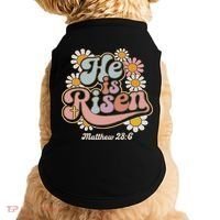 He Is Risen Groovy Retro Style For Christian Easter Doggie Tank thumb 0