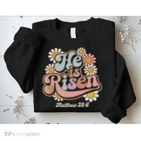 He Is Risen Groovy Retro Style For Christian Easter Sweatshirt thumb 2