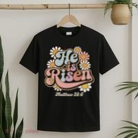 He Is Risen Groovy Retro Style For Christian Easter T-Shirt thumb 2
